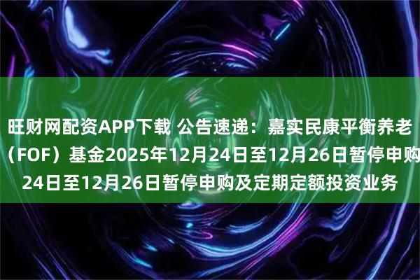 旺财网配资APP下载 公告速递：嘉实民康平衡养老三年持有期混合发起（FOF）基金2025年12月24日至12月26日暂停申购及定期定额投资业务
